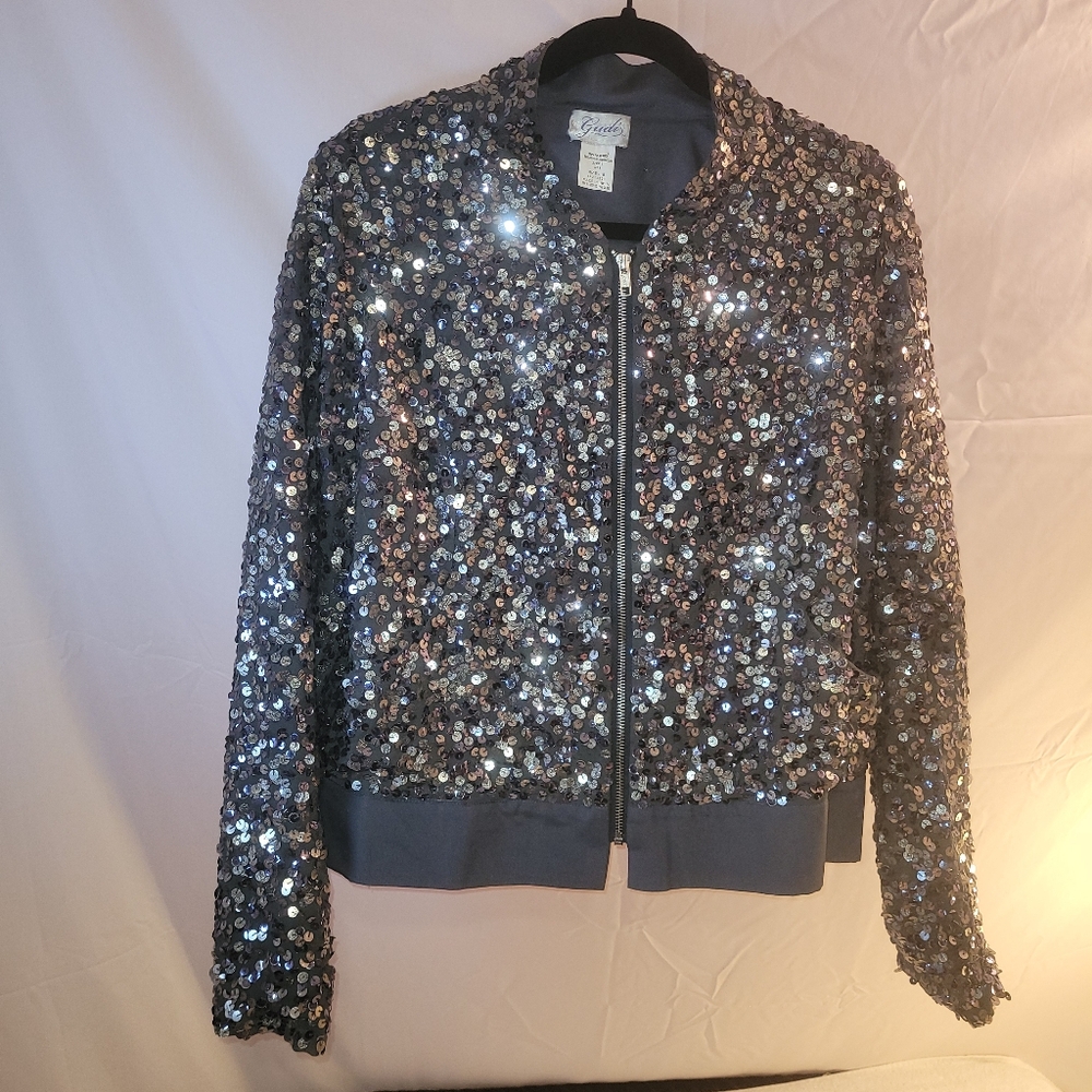 Gudi Vinage Wmns Gray Silver Sequin Jacket Sz 10